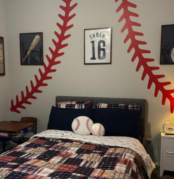 Baseball Or Softball Stitches Wall Decal - Custom Vinyl Sticker For Kids' Room, Nursery, Playroom Decor