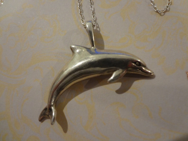 Silver Dolphin Necklace 925 Sterling Silver Fish Shiny Sterling Silver Fish Ocean Gift Birthday Anniversary Vacation Gift Beach Sun Fun Sand