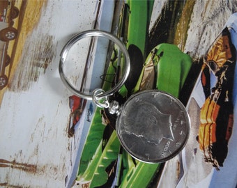 1977 Men's Kennedy Half Dollar Key Chain Ring 47th Birthday Gift Anniversary Coin Token Women's Retirement Employee Vintage Car Collector