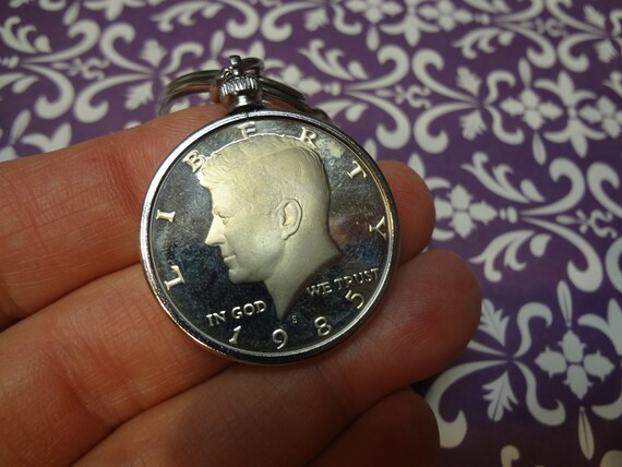 1985 Men's Kennedy Half Dollar Key Chain Ring Gra… - image 6