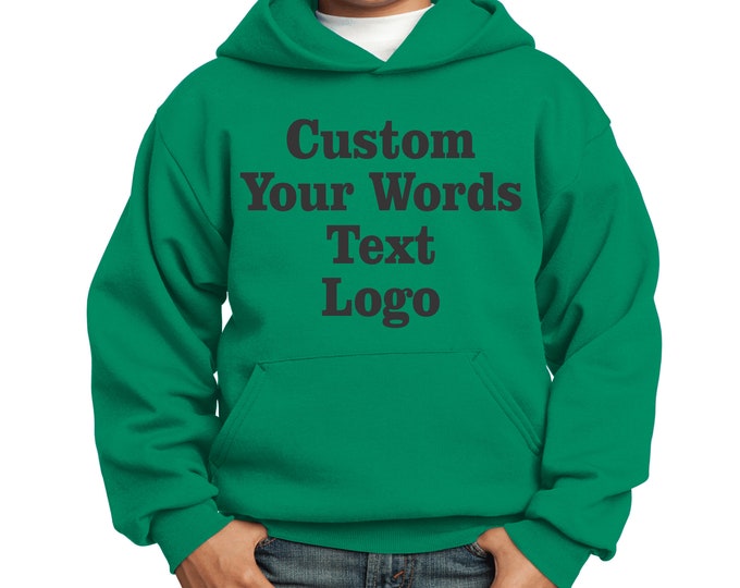 Personalize Custom Hoodie Kids Youth Boys Girls pre-Teen Gift Name Your Words Text Sport Number Soccer Football Baseball Basketball Team