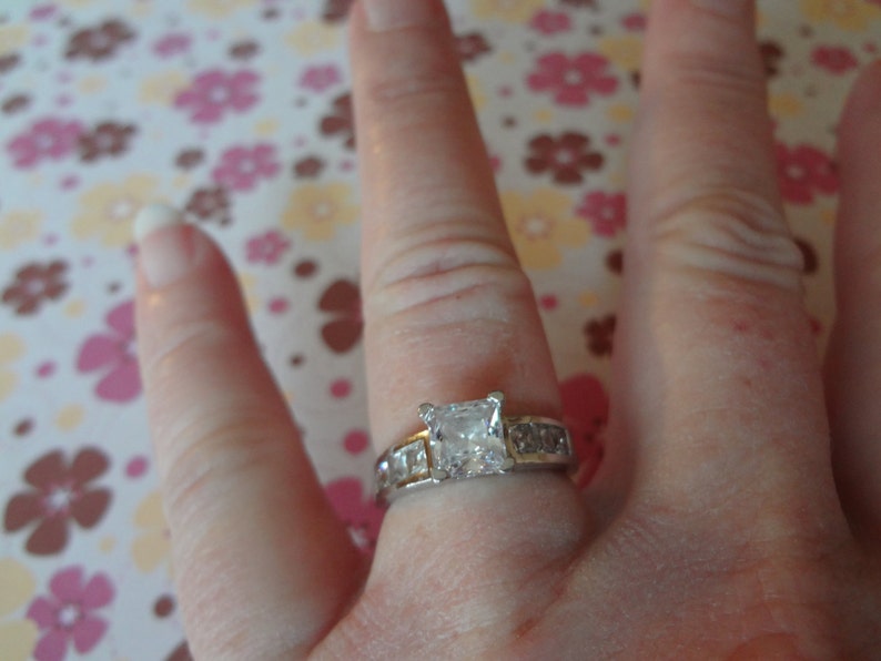 Ring Silver Diamond Wedding Engagement 925 Sterling Silver Size 7 Solitaire Bride Groom Wedding Band