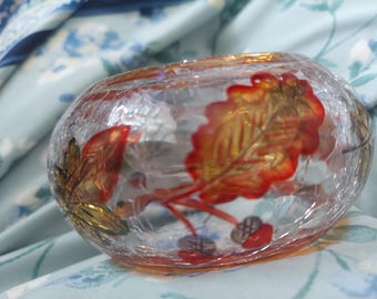 Yankee Vintage Crinkle Glass Votive Candle Holder: Fall Leaf Leaves  Design, Tea Light Gift