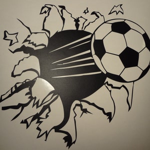 Wall Decal Soccer Ball Through The Wall Football Boys Girls Room Decor Sports Personalized image 3