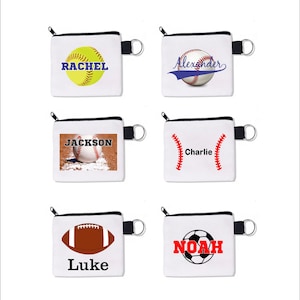 Monedero personalizado con nombre para niños y niñas, béisbol, fútbol, softbol, monedero con cambio de nombre, regalo para adolescentes, niños y niñas, equipo de preadolescentes, entrenador