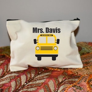 Personalized School Bus Driver Gift: Custom Canvas Makeup Bag or Pencil Case