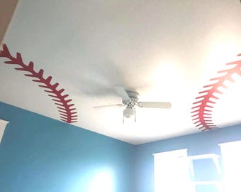 Baseball Stitching Stitches Wall Decal Ceiling Boys Bedroom Playroom Girls Softball Laces Sport Design Kids Childrens