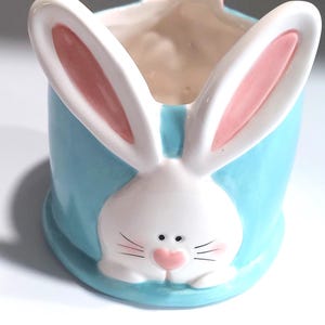 Blue Bunny Planter Plant Collector Rabbit New Mom Gift Nursery Decor Women&#39;s Boys Cute Decoration Shelf Sitter Holder Container