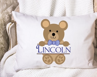 Teddy Bear Pillowcase Boys Name Girls Personalize Custom Birthday Gift Party Favor Filler Pillow Case Nursery Decor