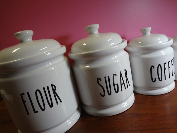 Canister Decals Sticker Flour Sugar Coffee Tea Skinny Words Vinyl Self Adhesive Kitchen Storage Decor Container Label Organization Food Name