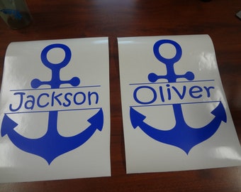 Anchor 2 Decals Nautical Wall Vinyl Personalized Name Custom Bedroom Nursery Boys Twins Ship Ocean Pirate Life Decor Navy Door Art Sticker