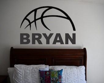 Basketball Name Wall Decal Boys Girls Bedroom Sticker Wall Art Hoops Team Add A Name Custom Personalized Sports Theme Nursery