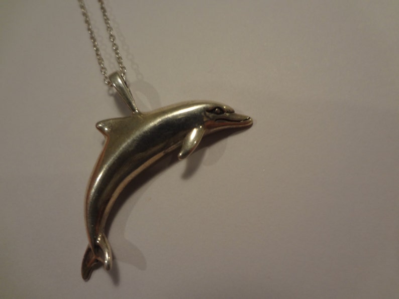 Silver Dolphin Necklace 925 Sterling Silver Fish Shiny Sterling Silver Fish Ocean Gift Birthday Anniversary Vacation Gift Beach Sun Fun Sand