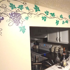Grape Vine Decal Wine Home Decor Wall Art Sticker Kitchen Dining Room Bar Winery Pass Through Archway Hanging Vines Leaf Red Wine Gift Mural