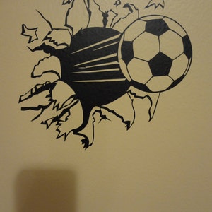 Wall Decal Soccer Ball Through The Wall Football Boys Girls Room Decor Sports Personalized image 5