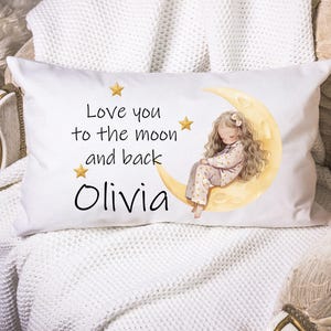 Personalized Girl Pillowcase: Moon and Stars Kids Room Decor
