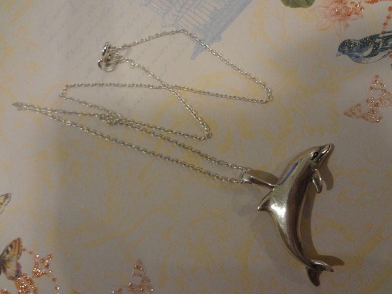 Silver Dolphin Necklace 925 Sterling Silver Fish Shiny Sterling Silver Fish Ocean Gift Birthday Anniversary Vacation Gift Beach Sun Fun Sand