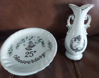 Choice 25th Silver Wedding Anniversary Décor Vase Small Cake Pedestal Plate Party