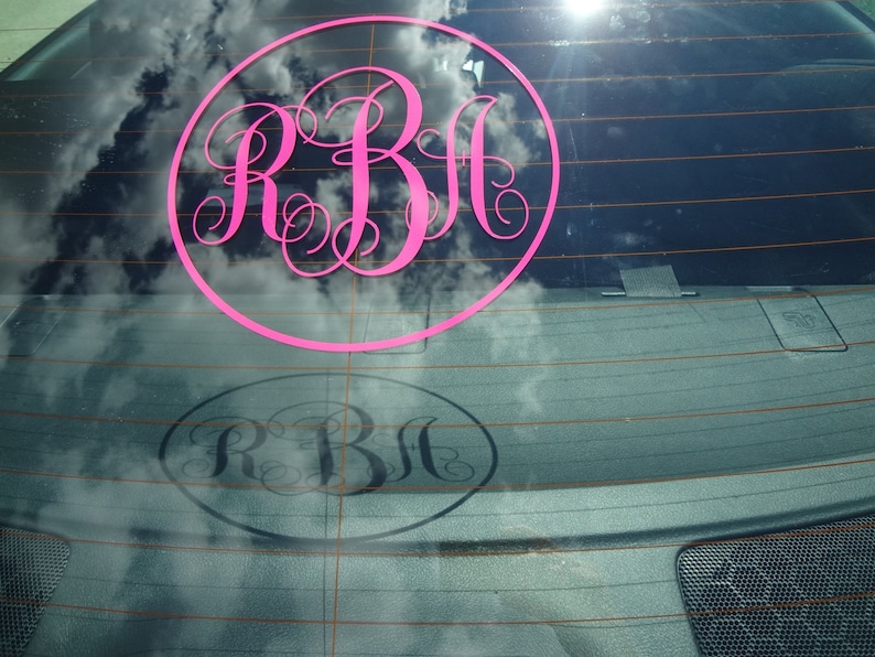 Big 9 Inch Initial Monogram Decal Sticker Rear Window Decal Pink Lime Green Blue Yellow Purple Turquoise Minivan Car Pickup Truck BFF Gift image 3