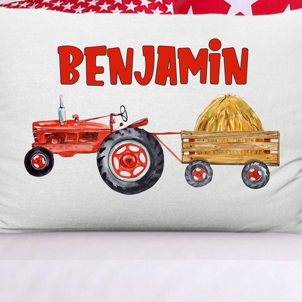 Tractor Boys Pillowcase Girls Hay Wagon Toddler or Standard Size Red Farm Birthday Farmer Gift