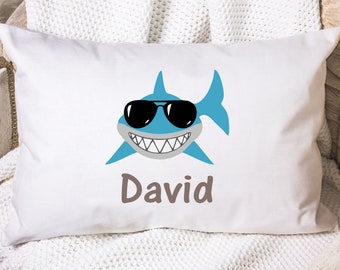 Shark Pillowcase with Sunglasses, Personalized Beach Theme, Standard/Travel Size