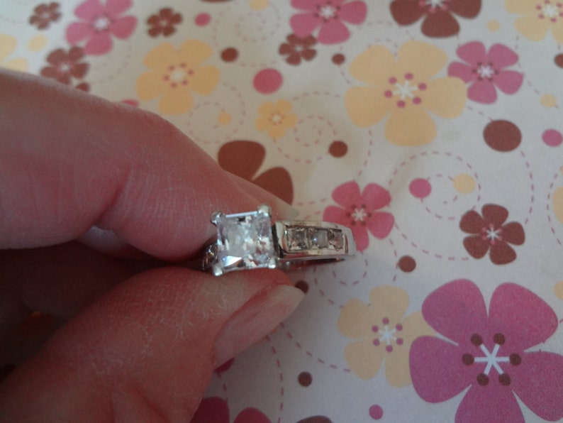 Ring Silver Diamond Wedding Engagement 925 Sterling Silver Size 7 Solitaire Bride Groom Wedding Band