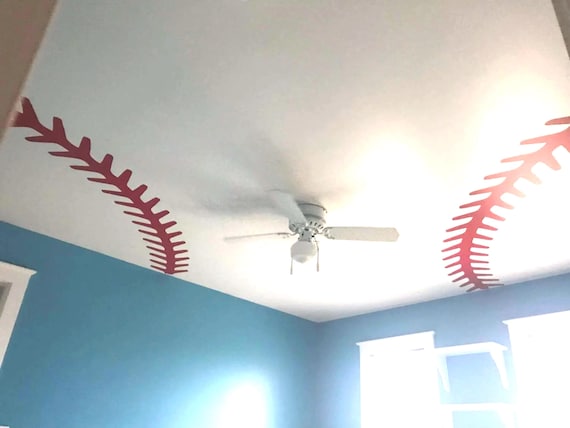 Baseball Stitching Stitches Wall Decal Ceiling Boys Bedroom Playroom Girls Softball Laces Sport Design Kids Childrens