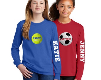Personalized Youth Sports Shirt or Hoodie: Long Sleeve Team Name Tee
