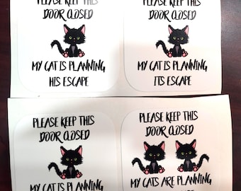 Please Keep Door Closed Cat Escape Vinyl Sticker (Set of 2)