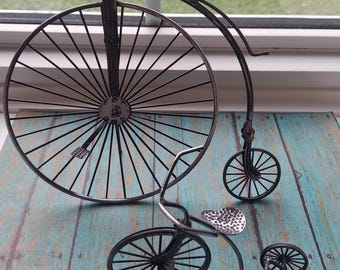 Set of 2 Metal Art Bicycles: Tricycle, Penny-Farthing, Free Standing Decor