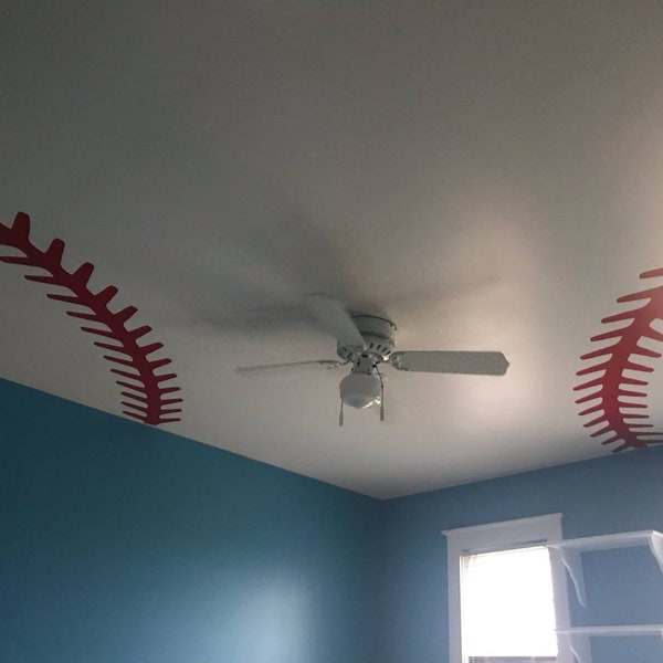 Baseball Stitching Stitches Wall Decal Ceiling Boys Bedroom Playroom Girls Softball Laces Sport Design Kids Childrens