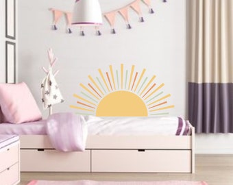 Multicolor Sunshine Decal Wall Decor Childrens Home Bedroom Art Boys Girls Baby Hanging Gift Sun Rays Half Nursery Sticker Office Headboard