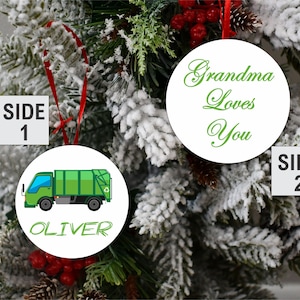 Personalized Garbage Truck Ornament: Custom Name, Rear View Mirror Hanger