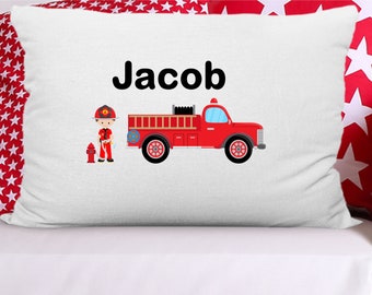 Personalized Fireman Pillowcase: Firetruck Decor, Custom Name Gift