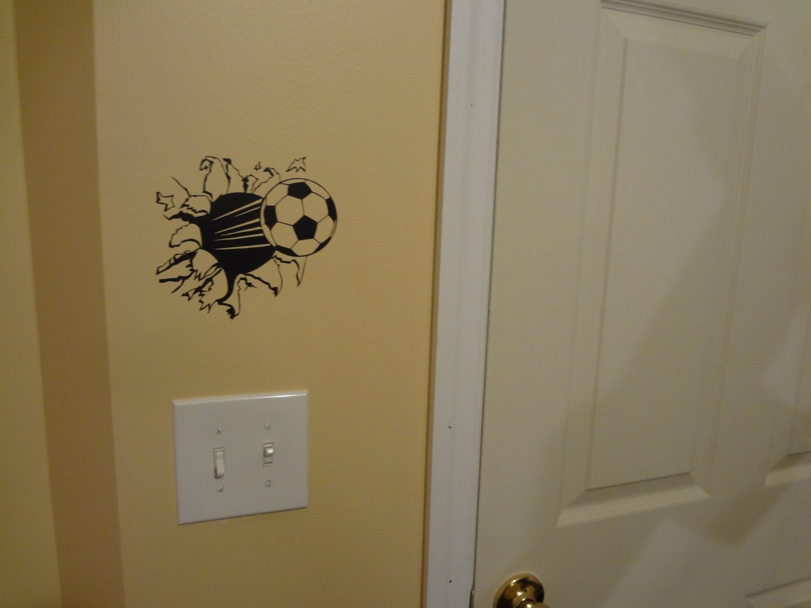 Wall Decal Soccer Ball Through the Wall Football Boys Girls Etsy