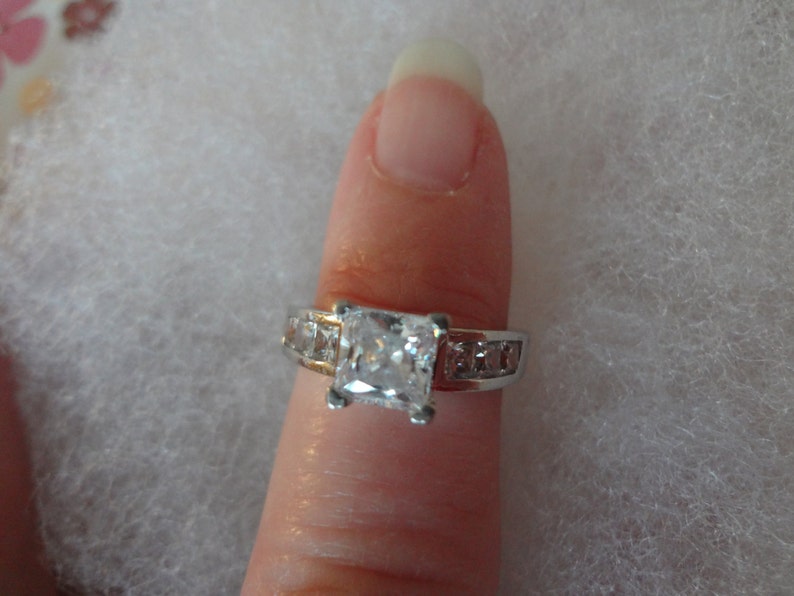 Ring Silver Diamond Wedding Engagement 925 Sterling Silver Size 7 Solitaire Bride Groom Wedding Band