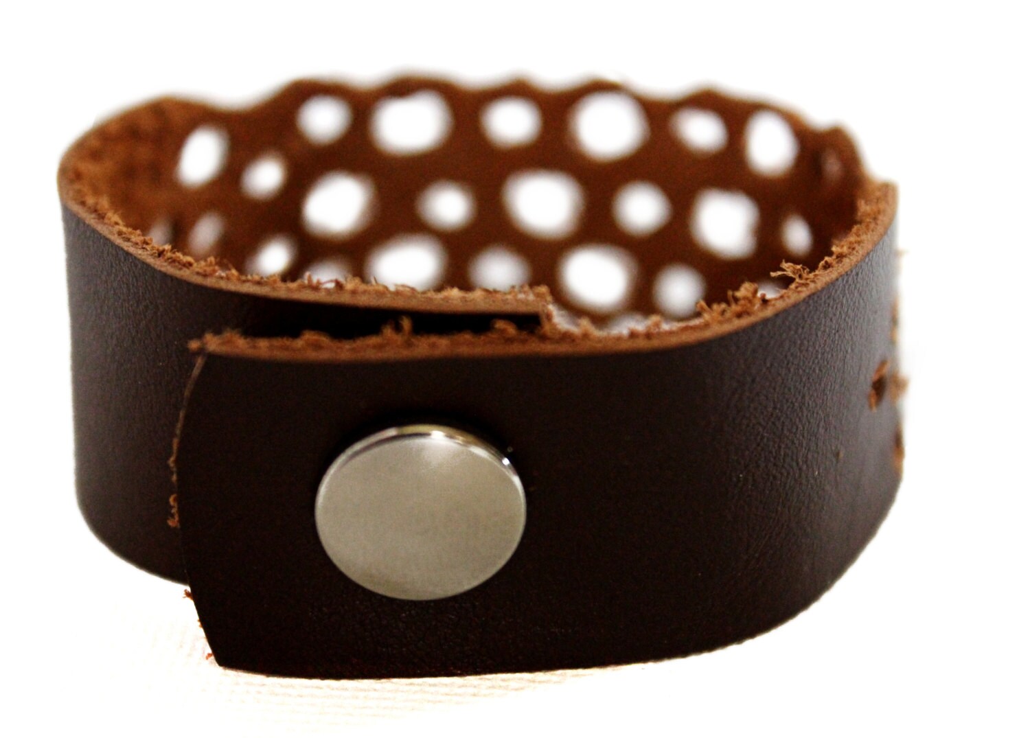 Brown Leather Bracelet Handmade Unique Punched Design - Etsy