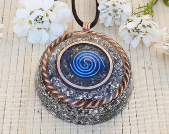 More Powerful Orgone Pendant - With Tensor Ring and Teotihuacan blue coil, hook and higher dimension energies -Range 2,500km -EMF protection