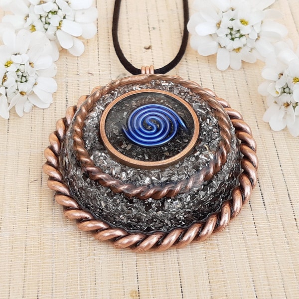Most Powerful Orgone Pendant - With 2 Tensor Ring and (STU)  blue coil, hook and higher dimension energies -Range 5,000km -EMF protection