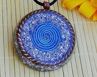 Powerful Orgone Pendant - With Tensor Ring and Teotihuacan blue coil, hook and higher dimension energies - Range over 700km -EMF protection