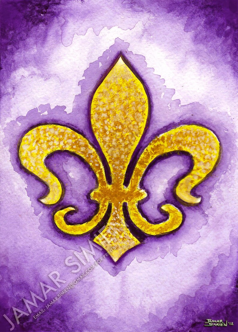 Fleur de lis flower lily watercolor painting Louisiana Etsy