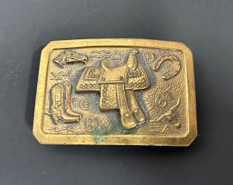 Vintage Brass Western Horse Saddle Belt Buckle