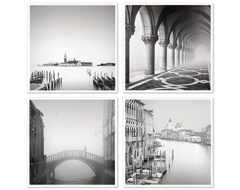 Set of 4 Prints, Venice Art Print Set, Gift for Traveller, Black and White Italy Photography, Gallery Wall Print Set, European Wall Art