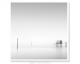 Black and White Minimalist Photography Print of Coastal France, Calming Wall Art Print of Ocean for Living Room or Bedroom Decor