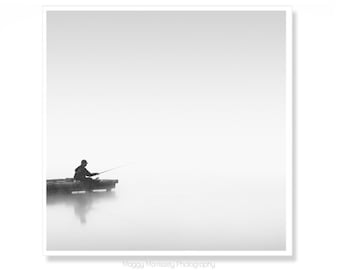 Soothing Fishing Wall Art Print, Zen Black and White Fishing Photograph, Mindfulness Gift, Meditation Space Art Print, Wall Art for Spa