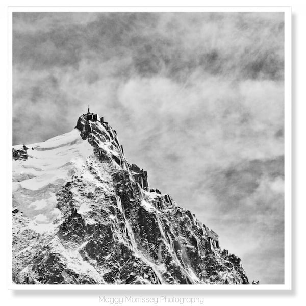 Ski Art, Aiguille du Midi Chamonix, Skiing Decor, Black and White Wall Art Print, Mountain Art Prints, Snow Winter Gift