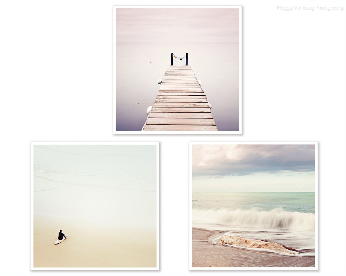 Set of 3 Beach Prints, Beach Decor Wall Art Set, Bedroom Print Set