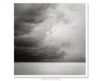 Ocean Storm Photography Wall Art Print, Atmospheric Seascape Print, Ocean Photograph, Black and White Home Decor, Gift for Mom