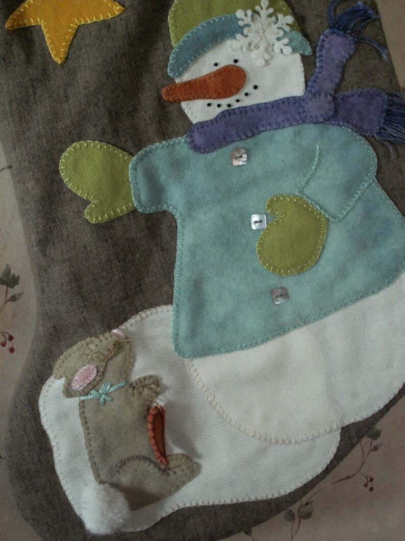 Wool Applique Snowman Christmas Stocking Etsy