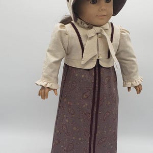 Historic dress, jacket and bonnet for 18 inch dolls